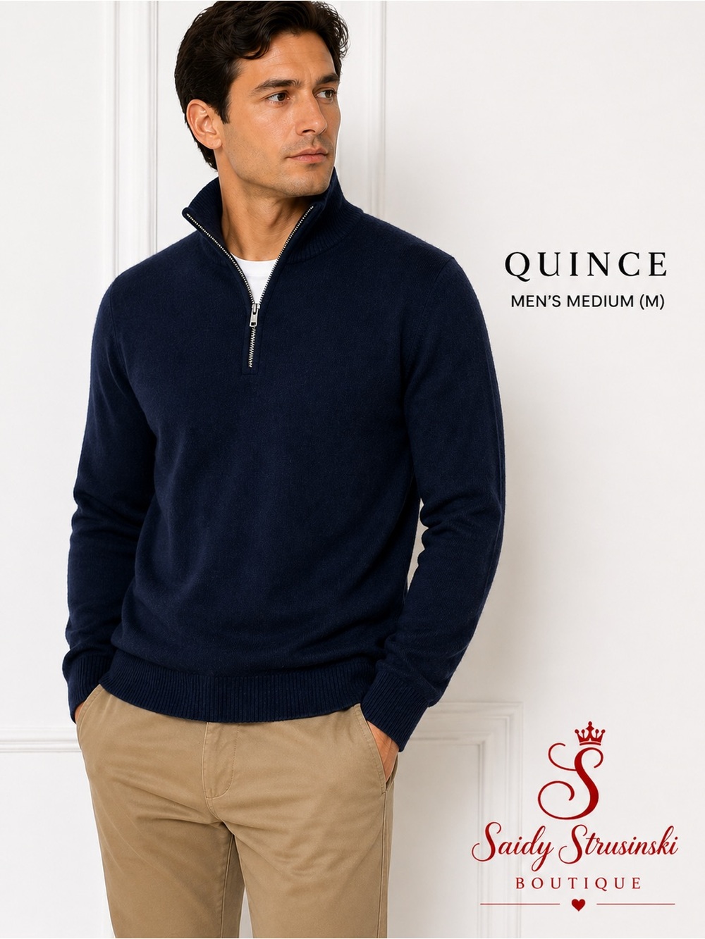 Quince 100% Mongolian Cashmere Quarter Zip Sweater Navy Men’s M